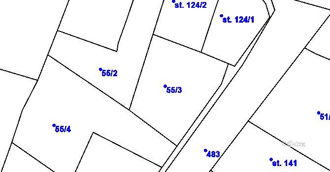 Parcela st. 55/3 v KÚ Jabkenice, Katastrální mapa