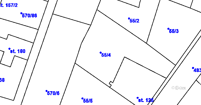 Parcela st. 55/4 v KÚ Jabkenice, Katastrální mapa