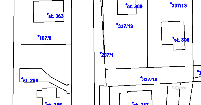 Parcela st. 287/1 v KÚ Jabkenice, Katastrální mapa