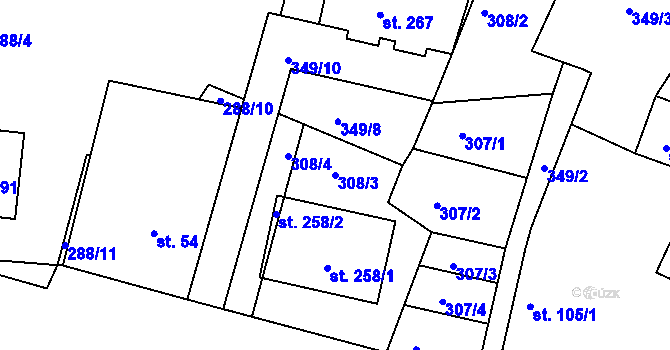 Parcela st. 308/3 v KÚ Jabkenice, Katastrální mapa