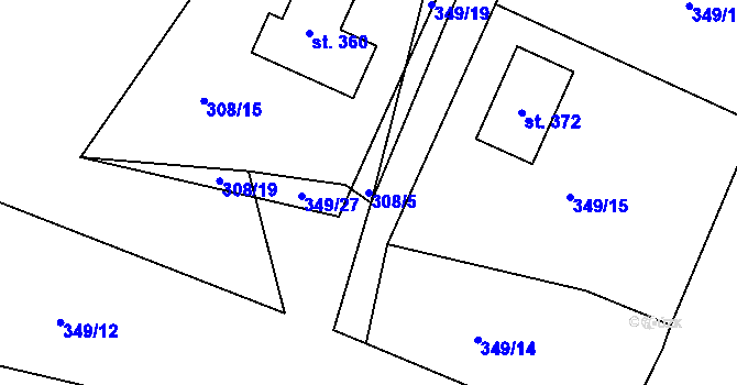 Parcela st. 308/5 v KÚ Jabkenice, Katastrální mapa