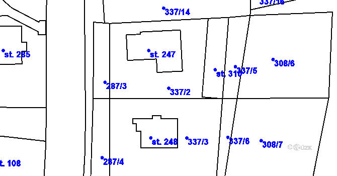 Parcela st. 337/2 v KÚ Jabkenice, Katastrální mapa