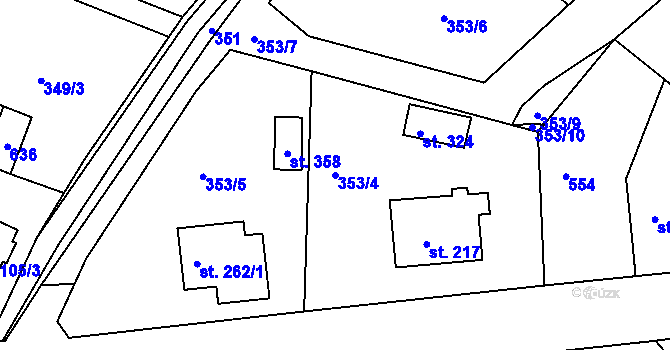 Parcela st. 353/4 v KÚ Jabkenice, Katastrální mapa