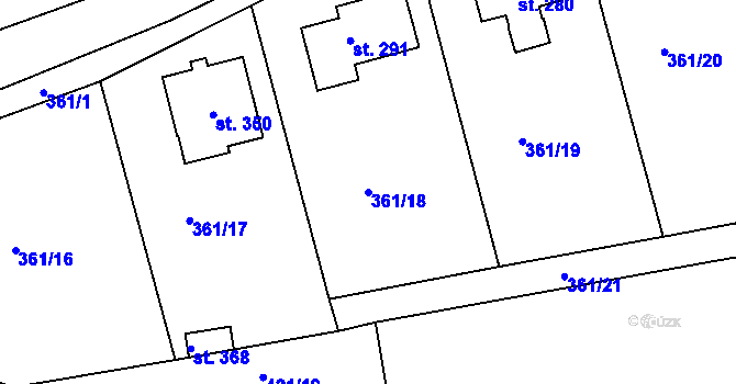 Parcela st. 361/18 v KÚ Jabkenice, Katastrální mapa