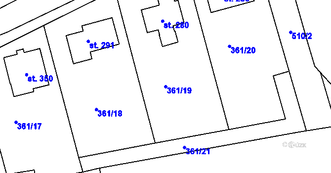 Parcela st. 361/19 v KÚ Jabkenice, Katastrální mapa