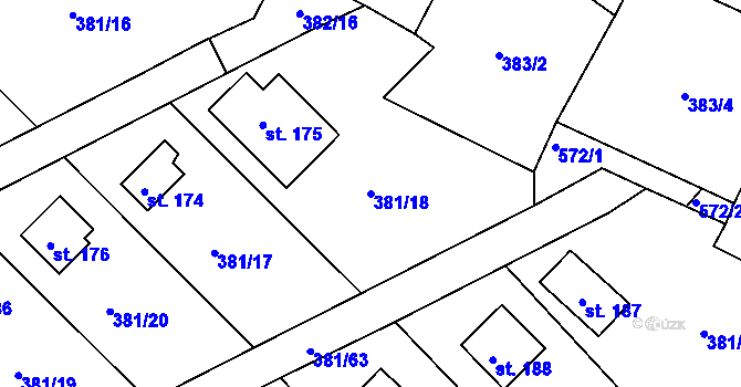 Parcela st. 381/18 v KÚ Jabkenice, Katastrální mapa