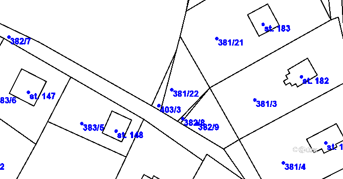 Parcela st. 381/22 v KÚ Jabkenice, Katastrální mapa
