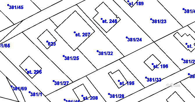 Parcela st. 381/32 v KÚ Jabkenice, Katastrální mapa