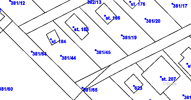 Parcela st. 381/45 v KÚ Jabkenice, Katastrální mapa