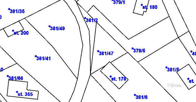 Parcela st. 381/47 v KÚ Jabkenice, Katastrální mapa
