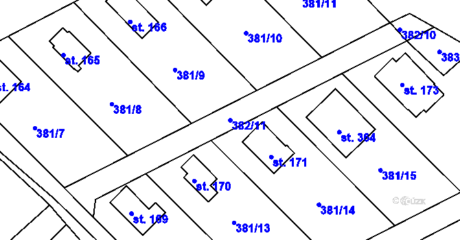 Parcela st. 382/11 v KÚ Jabkenice, Katastrální mapa