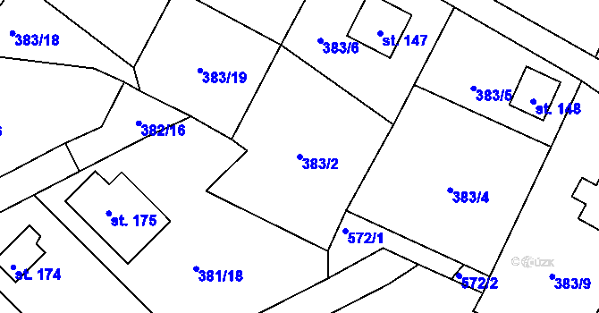 Parcela st. 383/2 v KÚ Jabkenice, Katastrální mapa