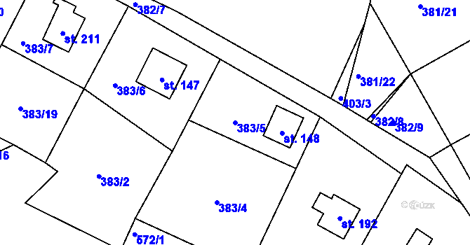 Parcela st. 383/5 v KÚ Jabkenice, Katastrální mapa