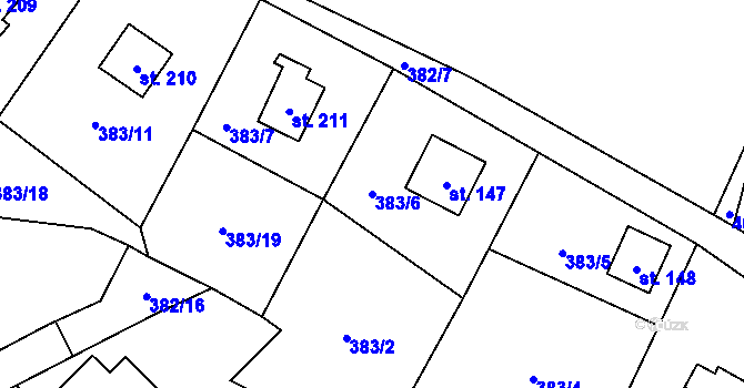 Parcela st. 383/6 v KÚ Jabkenice, Katastrální mapa