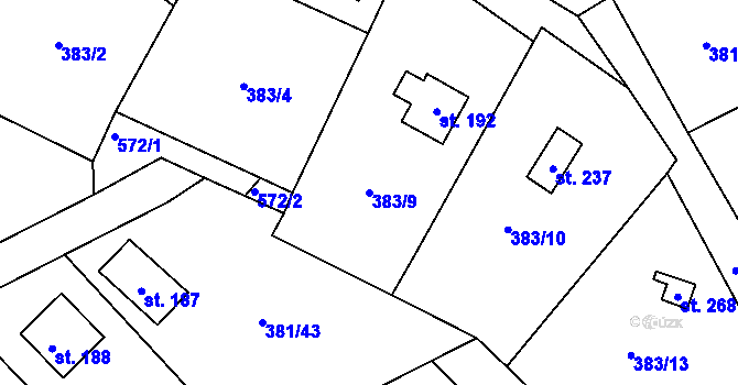 Parcela st. 383/9 v KÚ Jabkenice, Katastrální mapa