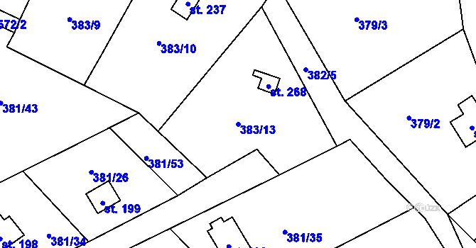 Parcela st. 383/13 v KÚ Jabkenice, Katastrální mapa