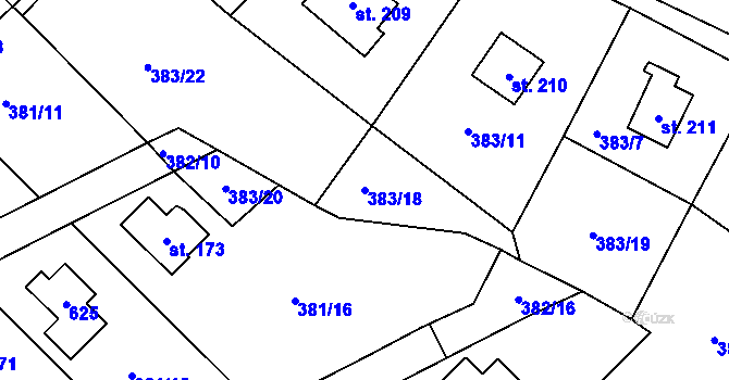 Parcela st. 383/18 v KÚ Jabkenice, Katastrální mapa