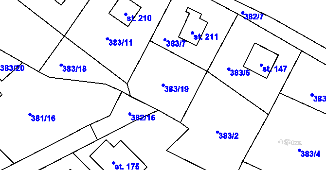 Parcela st. 383/19 v KÚ Jabkenice, Katastrální mapa