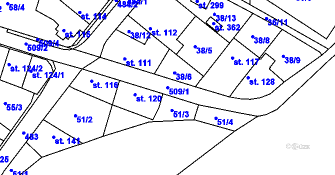 Parcela st. 509/1 v KÚ Jabkenice, Katastrální mapa