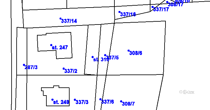 Parcela st. 337/5 v KÚ Jabkenice, Katastrální mapa