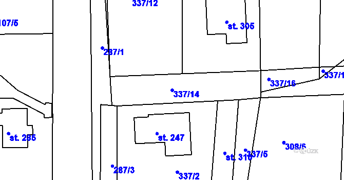 Parcela st. 337/14 v KÚ Jabkenice, Katastrální mapa