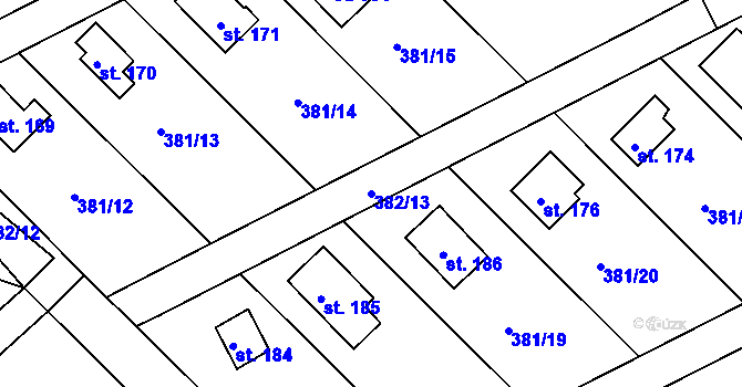 Parcela st. 382/13 v KÚ Jabkenice, Katastrální mapa