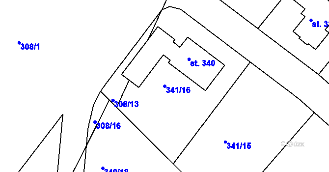 Parcela st. 341/16 v KÚ Jabkenice, Katastrální mapa