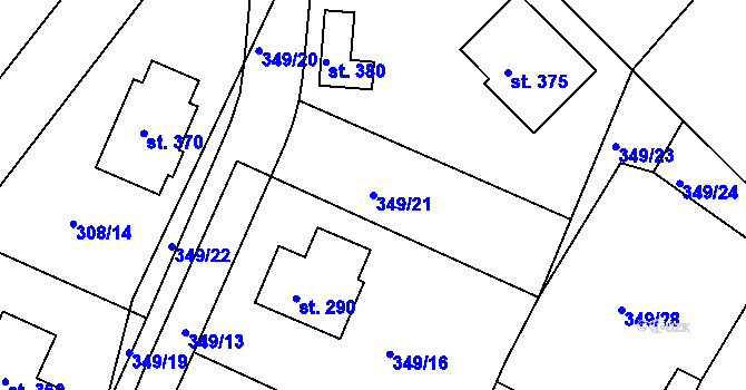 Parcela st. 349/21 v KÚ Jabkenice, Katastrální mapa