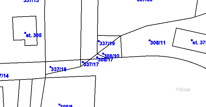 Parcela st. 308/10 v KÚ Jabkenice, Katastrální mapa