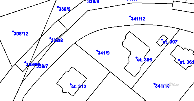 Parcela st. 341/9 v KÚ Jabkenice, Katastrální mapa