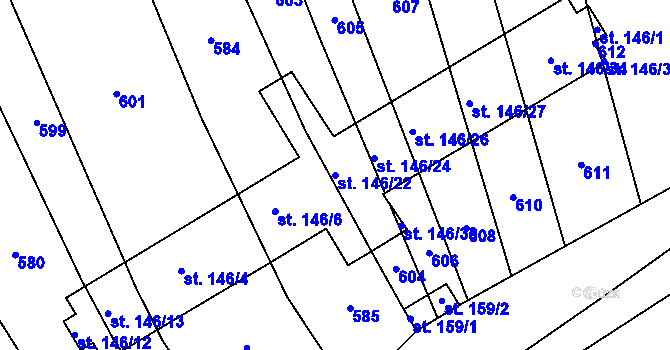 Parcela st. 146/22 v KÚ Jabkenice, Katastrální mapa