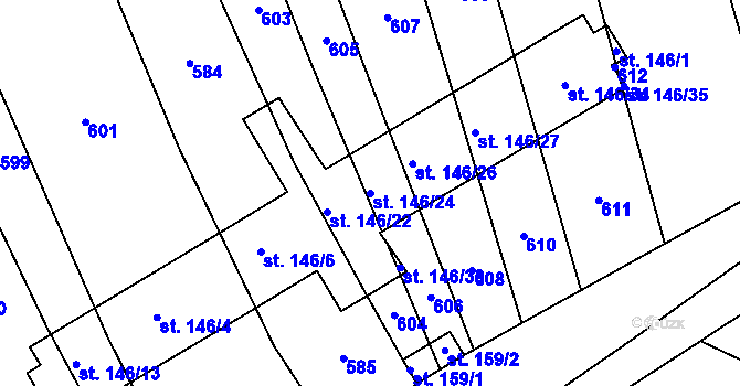 Parcela st. 146/24 v KÚ Jabkenice, Katastrální mapa