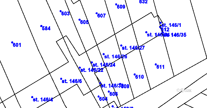 Parcela st. 146/26 v KÚ Jabkenice, Katastrální mapa