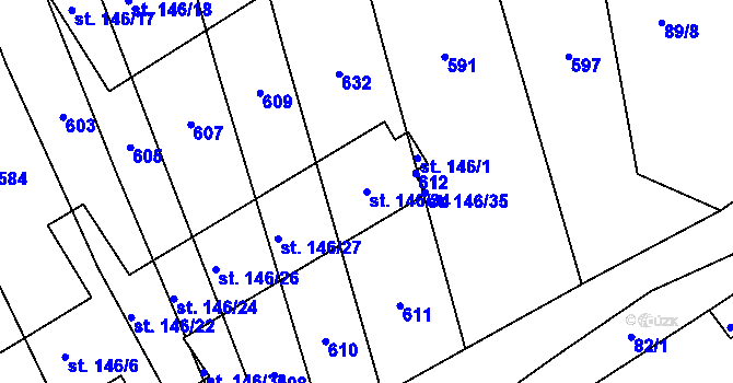 Parcela st. 146/34 v KÚ Jabkenice, Katastrální mapa