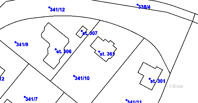 Parcela st. 361 v KÚ Jabkenice, Katastrální mapa