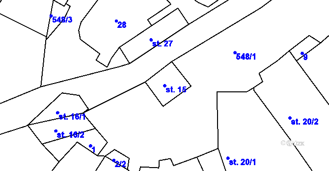Parcela st. 15 v KÚ Jablečno, Katastrální mapa
