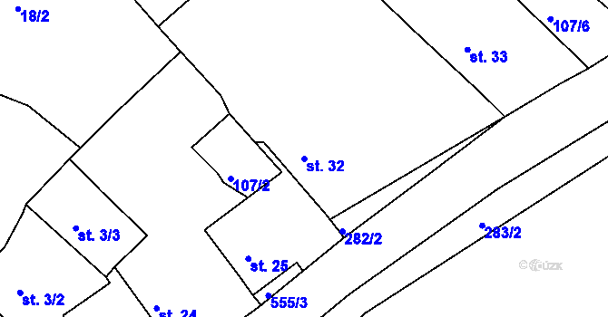 Parcela st. 32 v KÚ Jablečno, Katastrální mapa