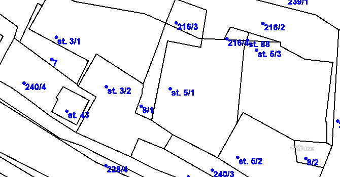 Parcela st. 5/1 v KÚ Přísednice, Katastrální mapa