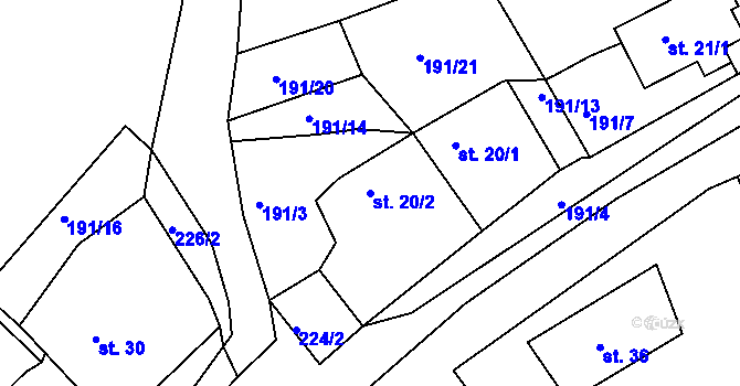 Parcela st. 20/2 v KÚ Přísednice, Katastrální mapa