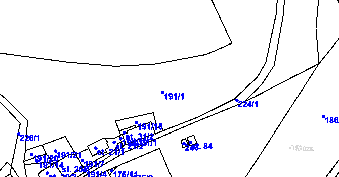 Parcela st. 191/1 v KÚ Přísednice, Katastrální mapa