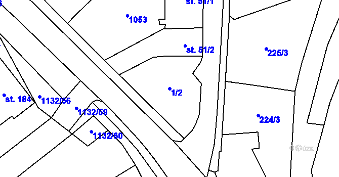 Parcela st. 1/2 v KÚ Jabloňany, Katastrální mapa