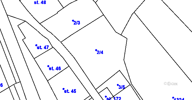 Parcela st. 2/4 v KÚ Jabloňany, Katastrální mapa
