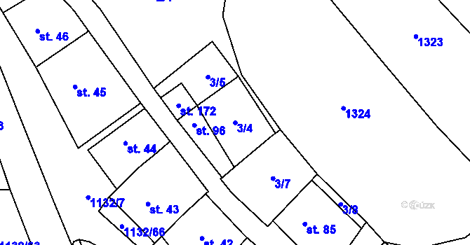 Parcela st. 3/4 v KÚ Jabloňany, Katastrální mapa