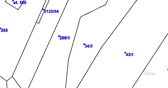 Parcela st. 34/3 v KÚ Jabloňany, Katastrální mapa