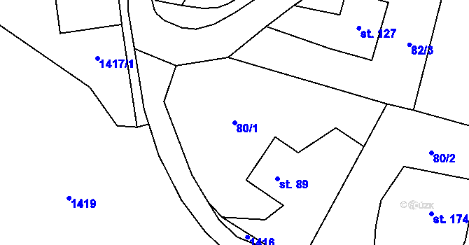 Parcela st. 80/1 v KÚ Jabloňany, Katastrální mapa