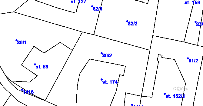 Parcela st. 80/2 v KÚ Jabloňany, Katastrální mapa