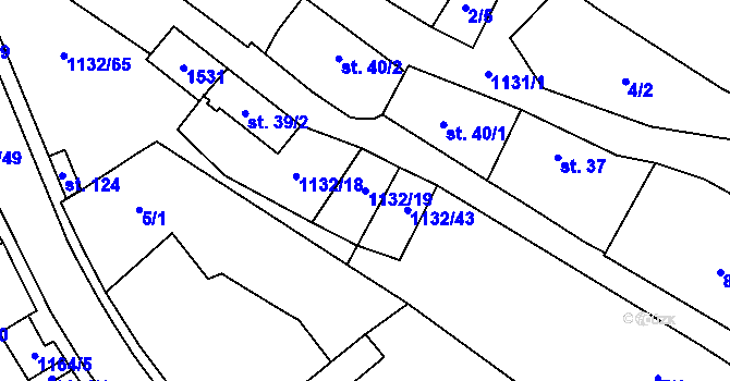 Parcela st. 1132/19 v KÚ Jabloňany, Katastrální mapa