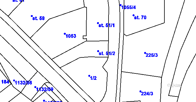 Parcela st. 51/2 v KÚ Jabloňany, Katastrální mapa
