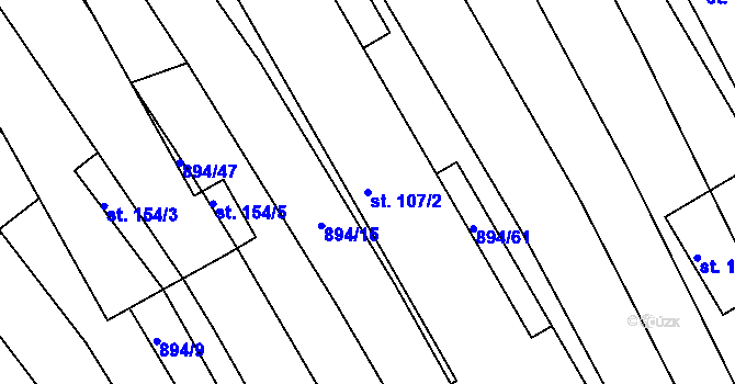 Parcela st. 107/2 v KÚ Jabloňany, Katastrální mapa