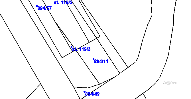 Parcela st. 894/12 v KÚ Jabloňany, Katastrální mapa